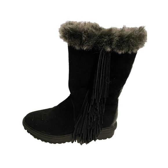 SAM EDELMAN BLACK FUR LINED BOOTS WITH FRINGE WOMENS SIZE 6 WARM AND COZY - Picture 3 of 9
